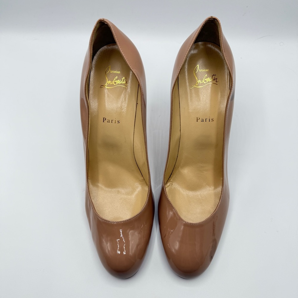 NWD Christian Louboutin Blush Nude Patent Leather Pumppie Heels 85 mm EU 41.5